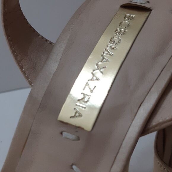 Like New BCBGMaxAzria Jewelled Creamy Satin Gold Heels - Picture 11 of 16